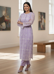 Lilac Silk Chikankari Co‑Ord Set with Divider Bottom 3