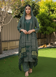 Green Ajrak Salwar Kameez – Pure Modal Fabric with Jari Border Dupatta 5