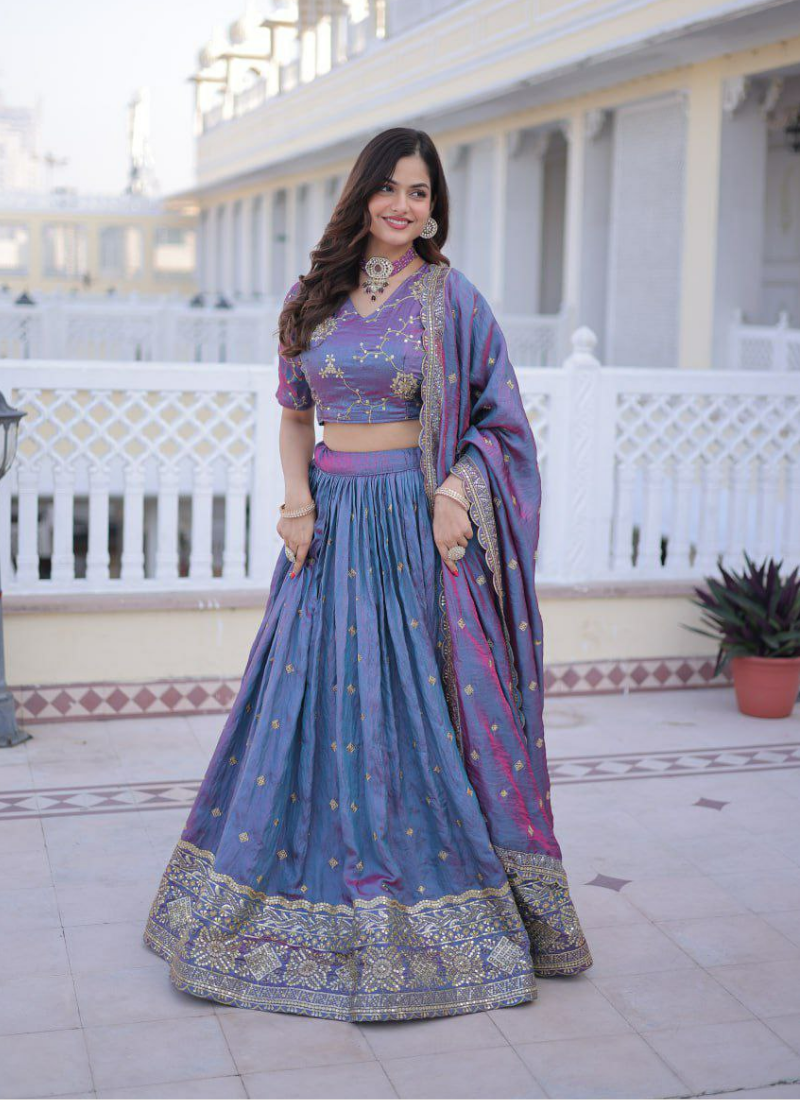 YSL Silk Lehenga Choli with Zari &amp; Sequin Work