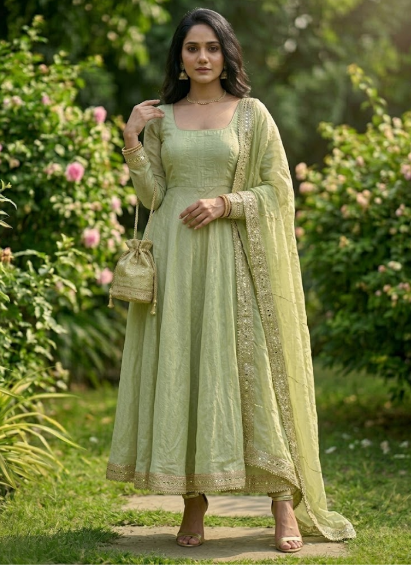 Fendy Silk Gown Set with Sequin &amp; Thread Work