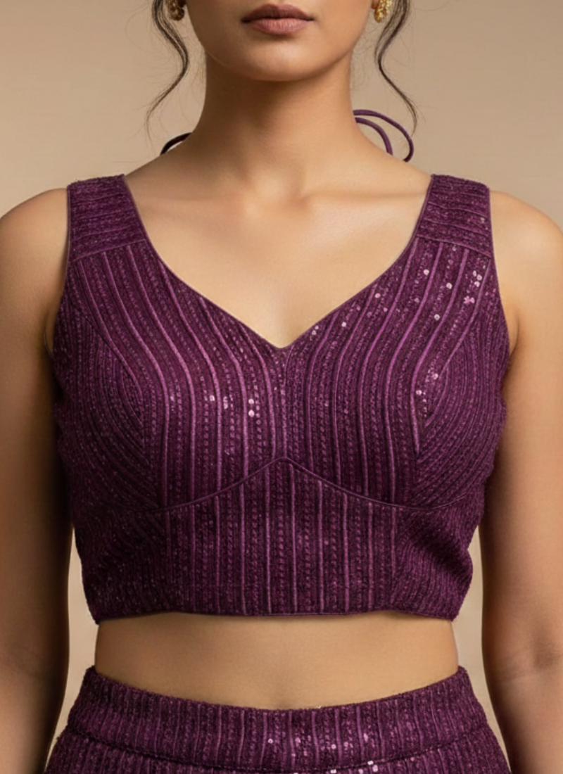 Glam Heavy Embroidery Deep Neck Party Blouse