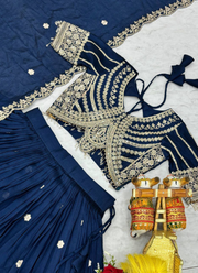 Vichitra Lehenga Choli with Sequin &amp; Cording Work 6