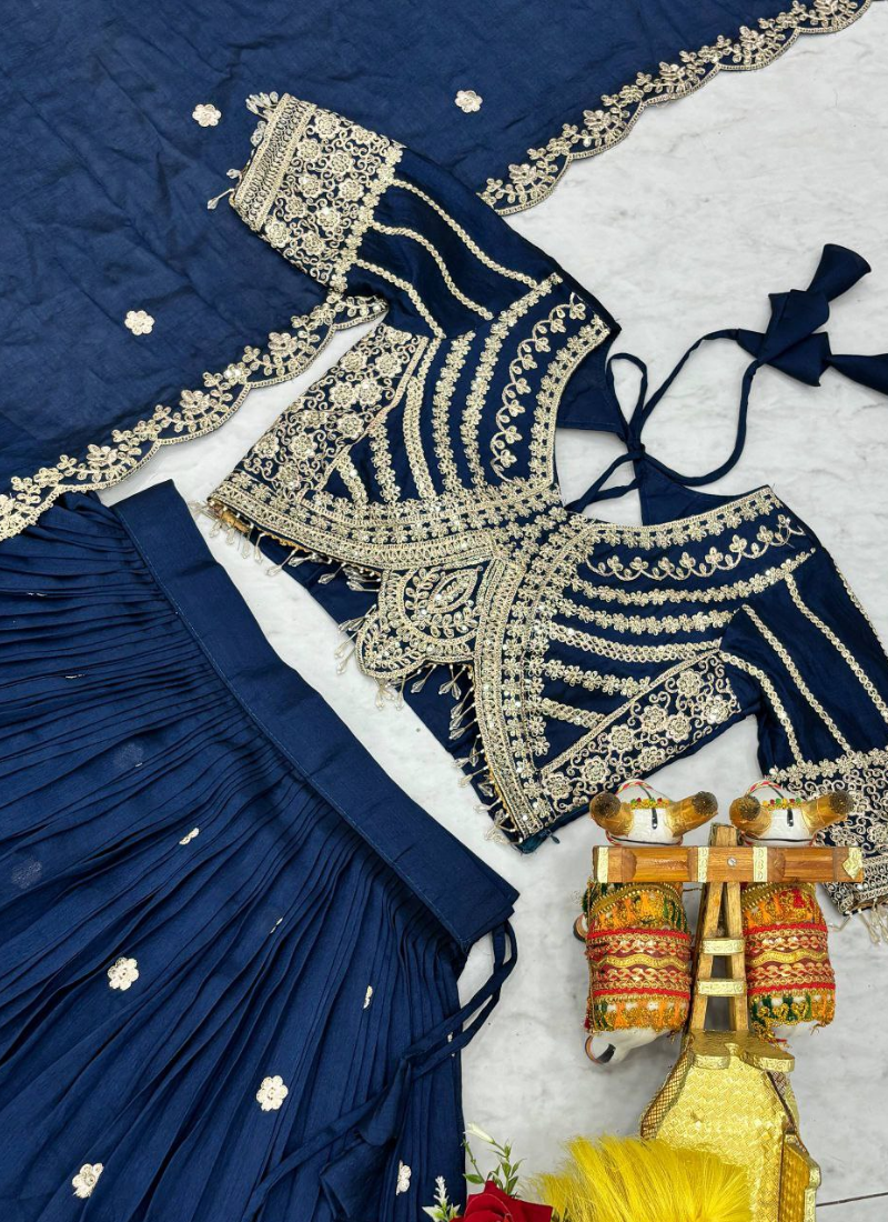 Vichitra Lehenga Choli with Sequin &amp; Cording Work