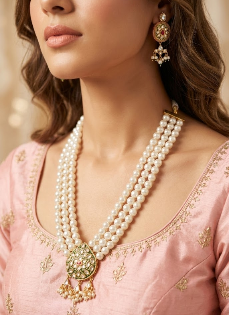 Kundan Necklace Set with Earrings & Pearls – Artificial Pearl Design