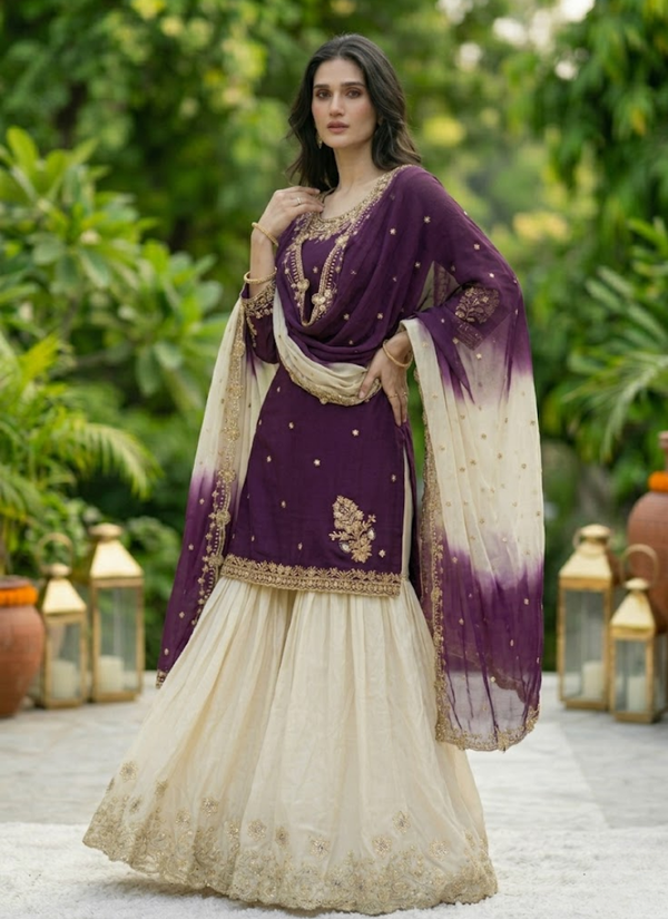 French Crepe Salwar Suit with Organza Dupatta