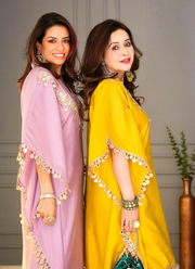 Devsena Satin Kaftan Set with Mirror Work 8