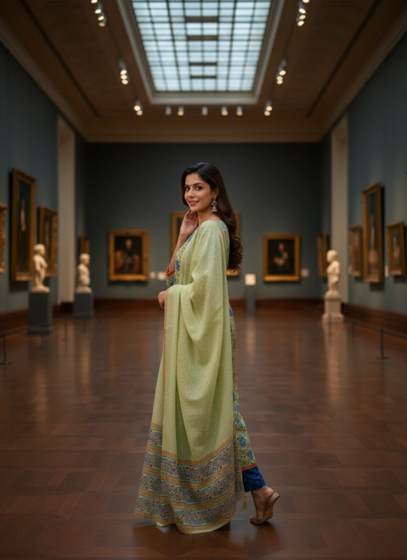 Cotton Block Printed Salwar Suit – Lemon & Blue