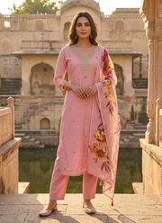 Roman Silk Punjabi Suit with Embroidered Kurti & Digital Print Dupatta 6