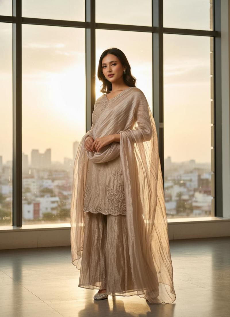 Elegant Tissue Silk Palazzo Set with Dupatta