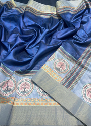 Tussar Print Silk Saree with Zari Border & Warli Pallu + Blouse Piece 6