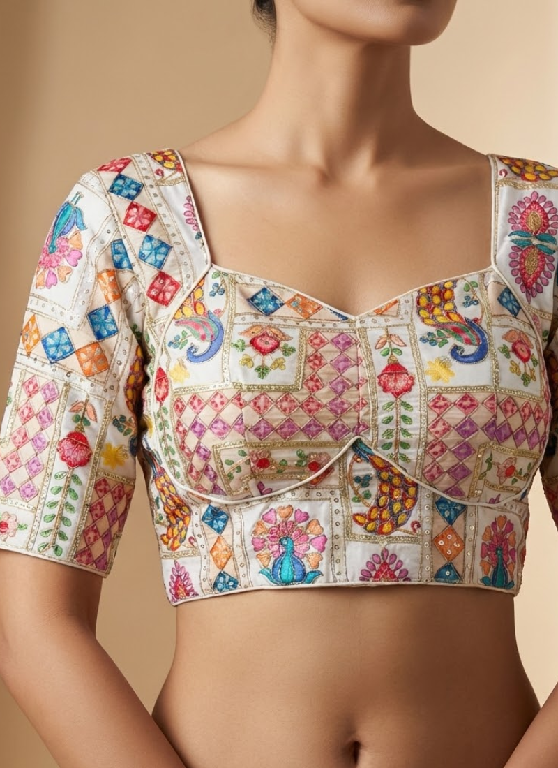 Pure Crepe Blouse with Elbow Sleeves & Back Dori