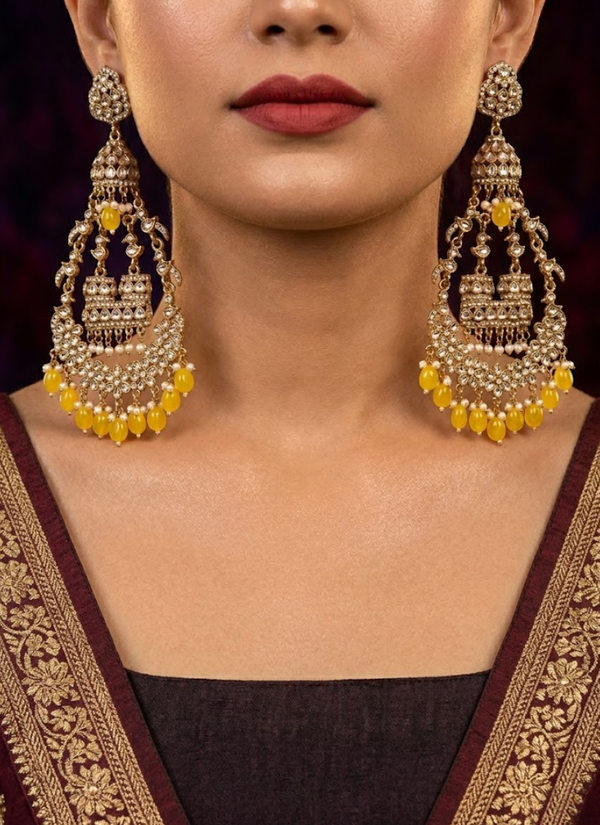 Yellow Kundan Earrings
