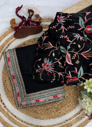 Space Silk Saree with Multicolour Thread & Sequins Embroidery + Blouse Fabric 6