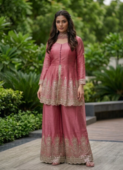 Fandy Silk Kurta Palazzo Set with Mirror Work 9