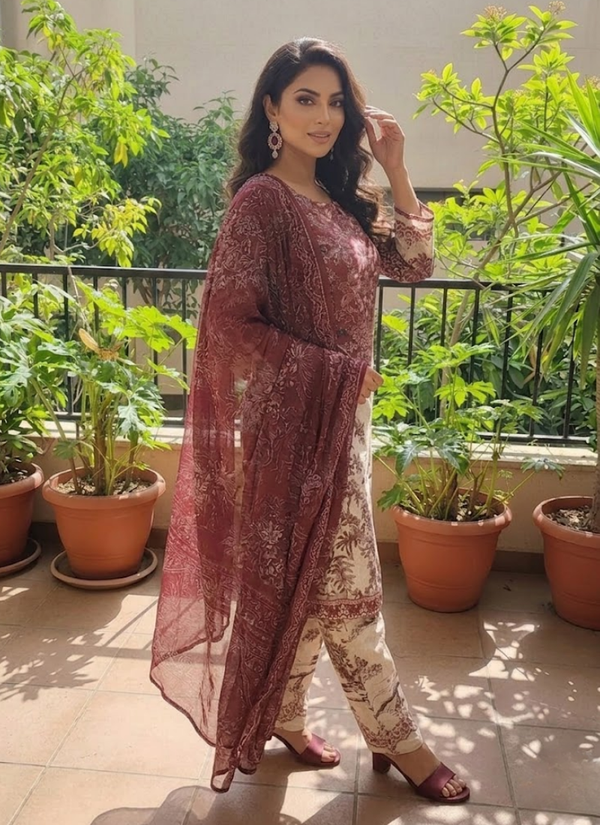 Lawn Cotton Salwar Kameez with Chiffon Dupatta