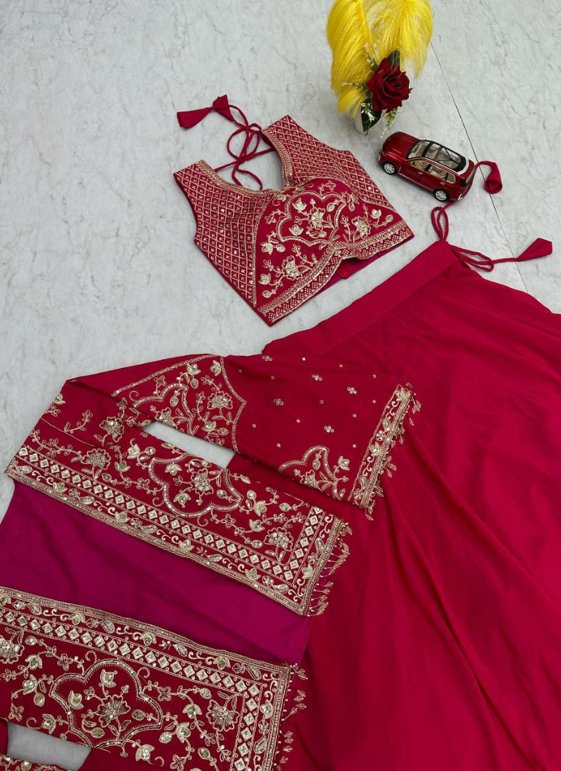 Chinon Lehenga Choli with Sequin Embroidered Jacket
