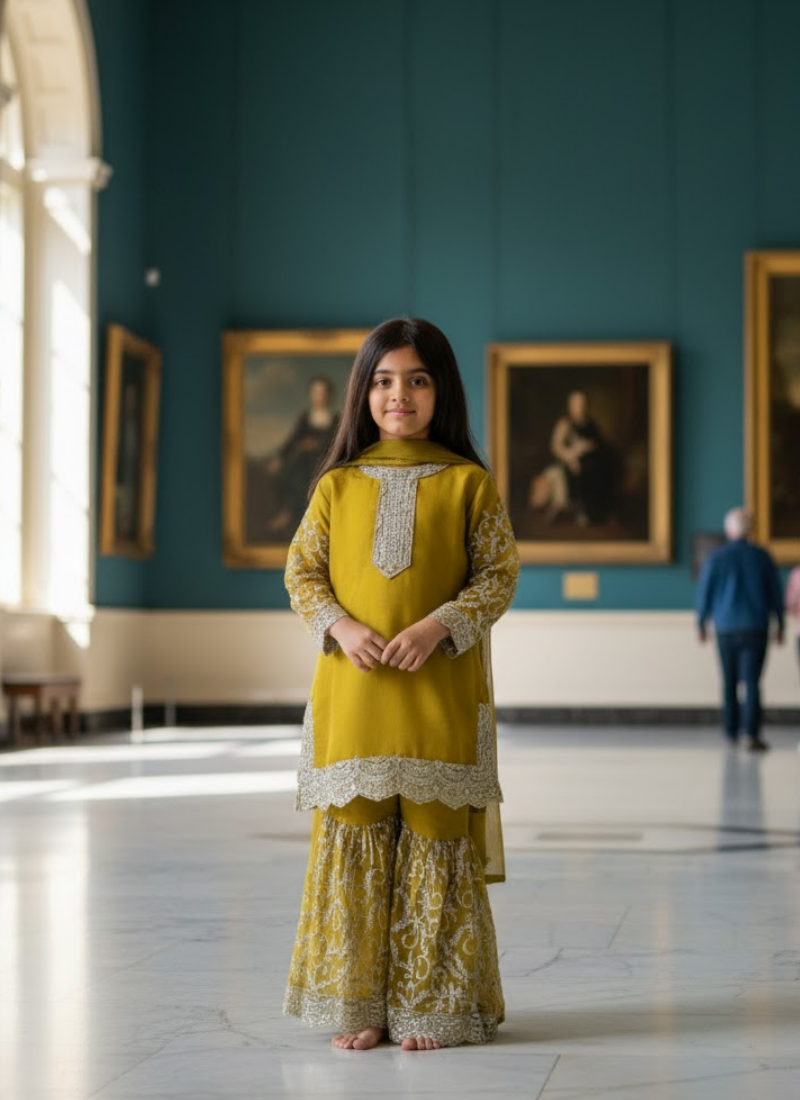 Olive Green Chiffon Kids Sharara Suit – Ethnic Wear for Girls