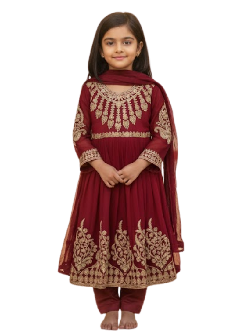 Red Chiffon Anarkali Dress for Kids – Festive Wear