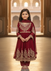 Red Chiffon Anarkali Dress for Kids – Festive Wear 3