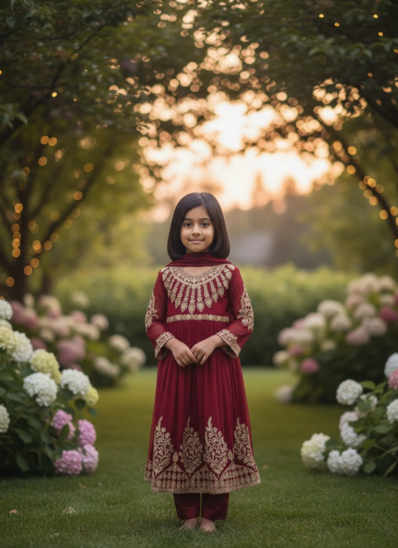 Red Chiffon Anarkali Dress for Kids – Festive Wear