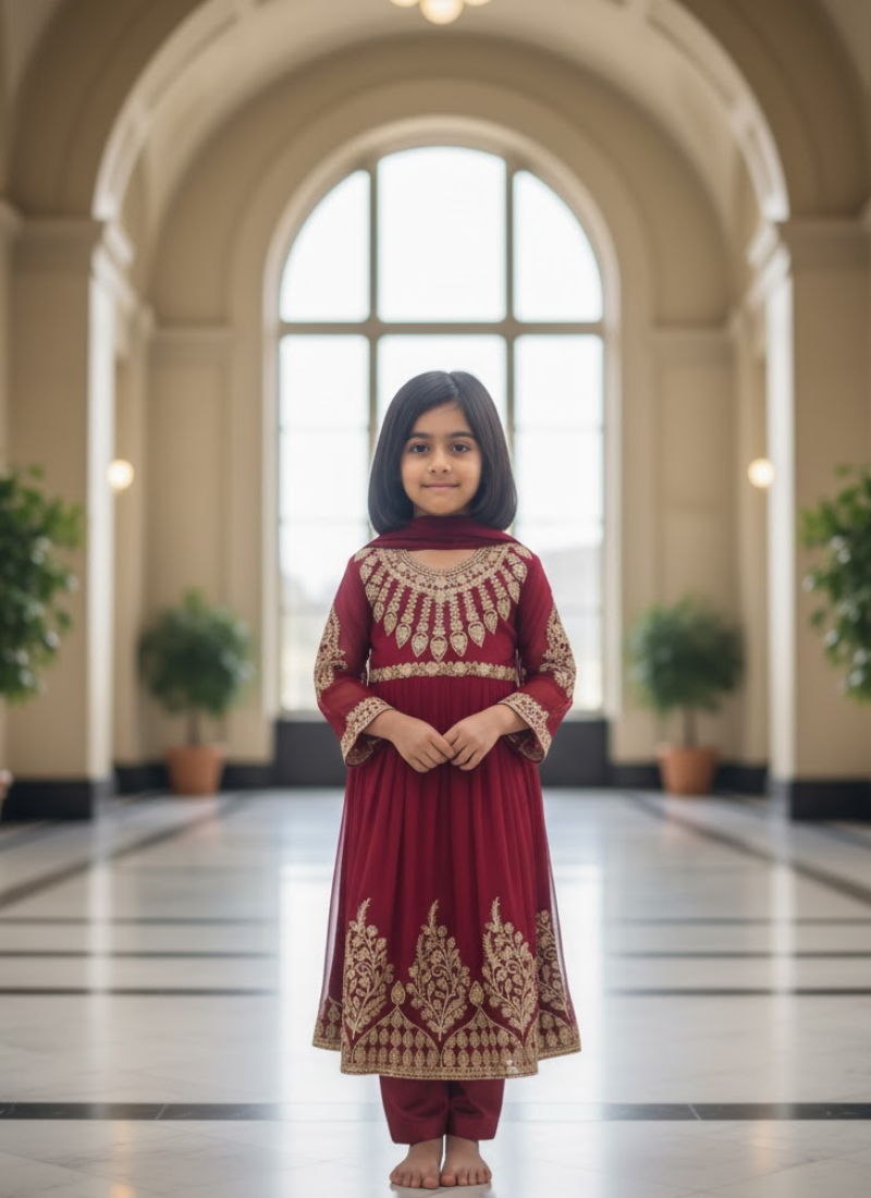 Red Chiffon Anarkali Dress for Kids – Festive Wear
