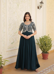 Faux Blooming Anarkali Dress with Zari Sequins Embroidery (Sizes M–XXL) 8