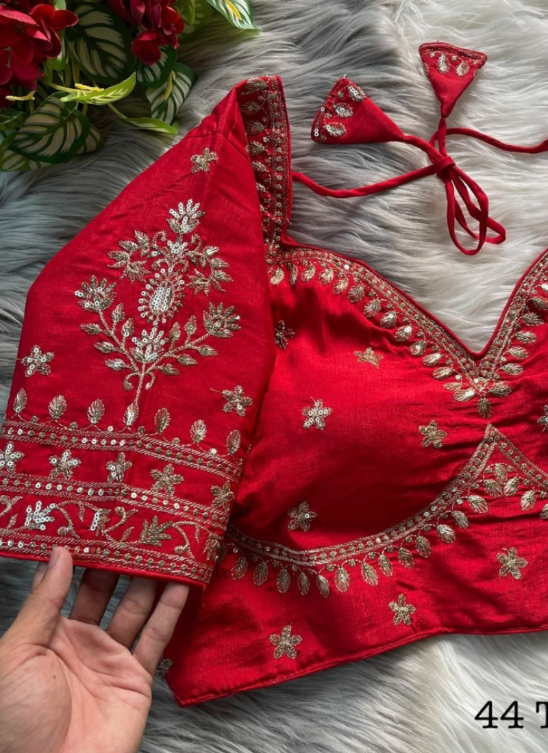 Royal Jodha Bridal Blouse in Vichitra Silk with Jari & Sequins Work