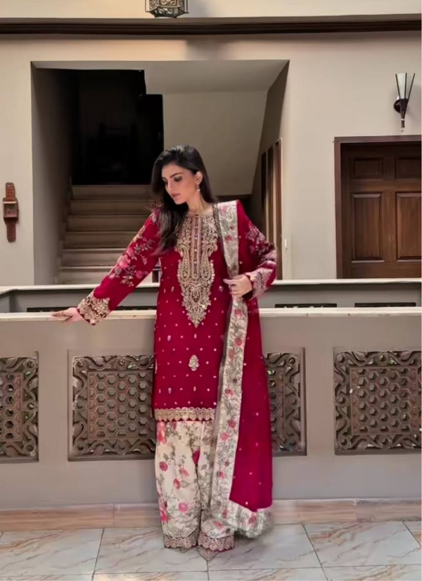 Georgette Patiyala Set with Mirror Embroidery