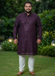 Plus Size Men's Lucknowi Kurta Pyjama Set | Designer Indian Fashion Australia 3