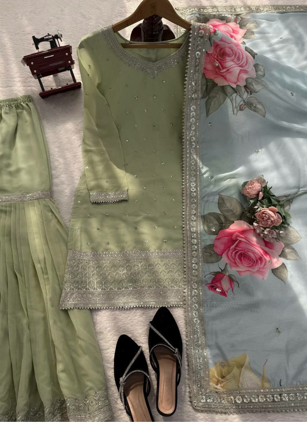 Georgette Sharara Set with Silk Dupatta Glow