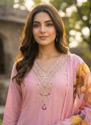 Roman Silk Punjabi Suit with Embroidered Kurti & Digital Print Dupatta 7