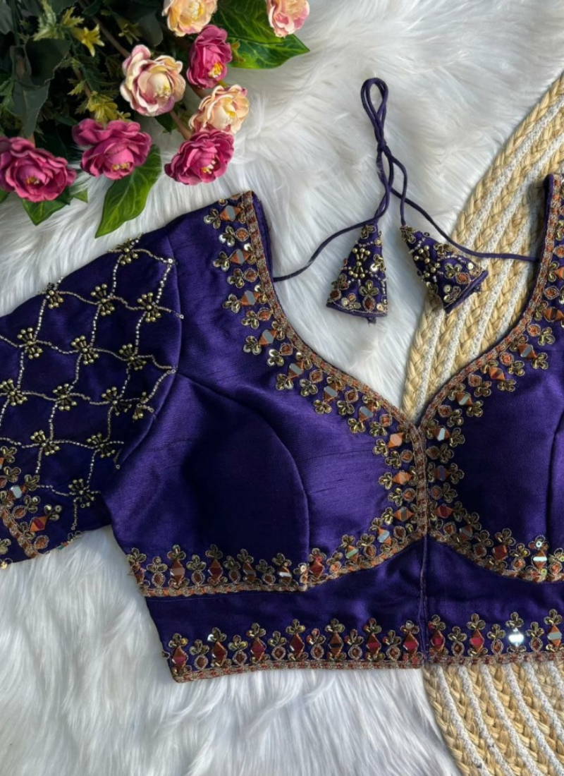 Italian Silk Women’s Blouse with Jari, Sequins & Beads Work (Front‑Open Design)