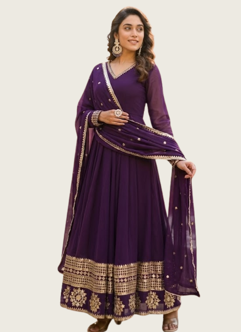 Georgette Anarkali Salwar Suit with Embroidery & Dupatta