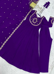 Anarkali Suit in Roman Chanderi Silk with Beads Handwork & Embroidered Dupatta 6