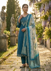 Morpich Roman Silk Punjabi Suit with Handwork & Lichi Silk Jacquard Dupatta 2