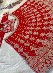 Red Malai Satin Bridal Lehenga Choli with Sequins Embroidery + Organza Silk Dupatta 6