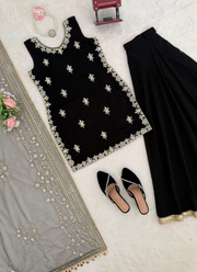 Designer Faux Georgette Palazzo Set – Thread & Sequins Work with Dupatta 7