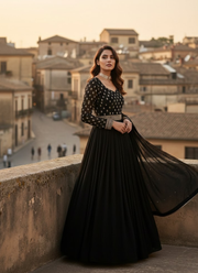 Black Anarkali Salwar Suit in Faux Georgette with Handwork & Diamond Lace Dupatta 2