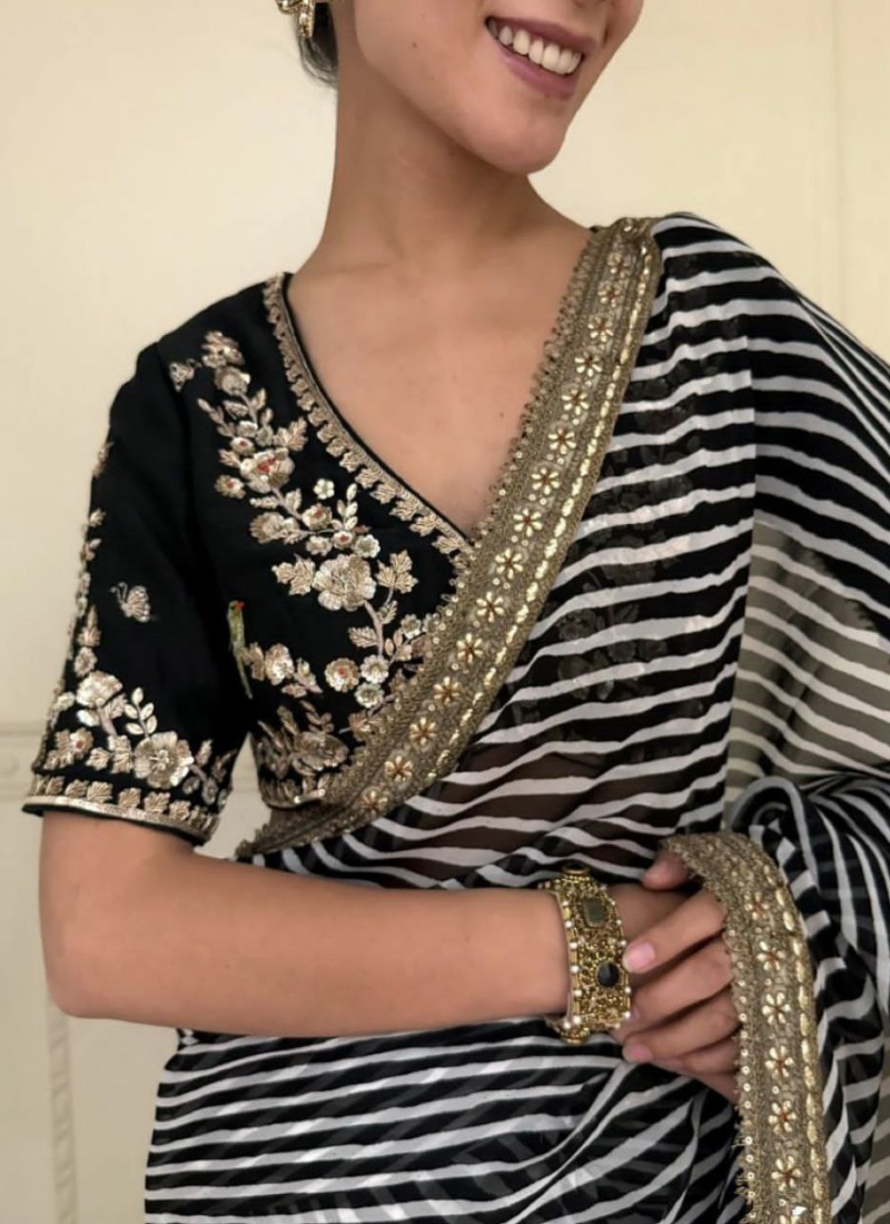 Soft Georgette Leriya Saree with Sequins Embroidery