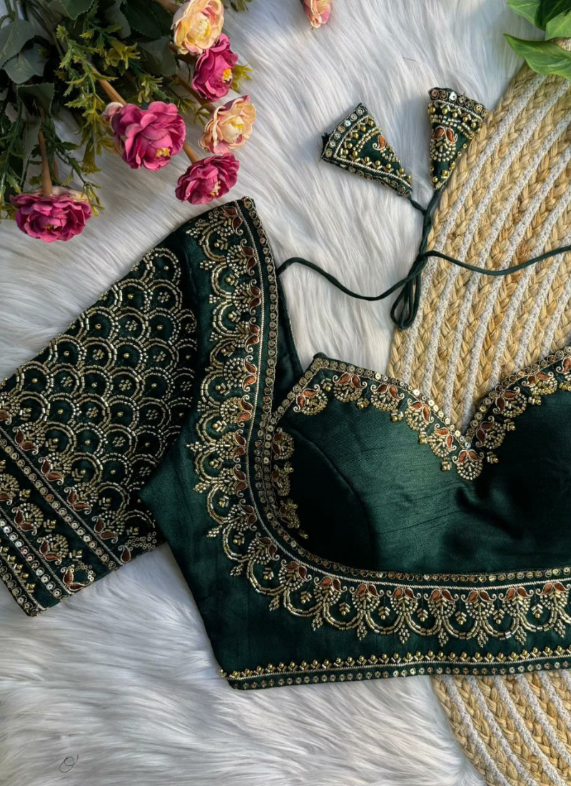 Italian Silk Women’s Blouse with Handwork, Sequins & Thread Work