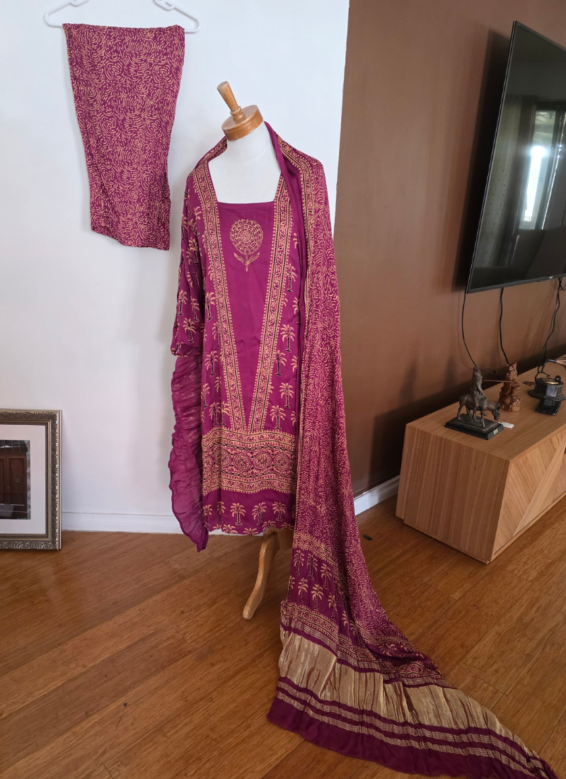 Pure Modal women’s Ajrak Salwar Suit – Kari Border Dupatta