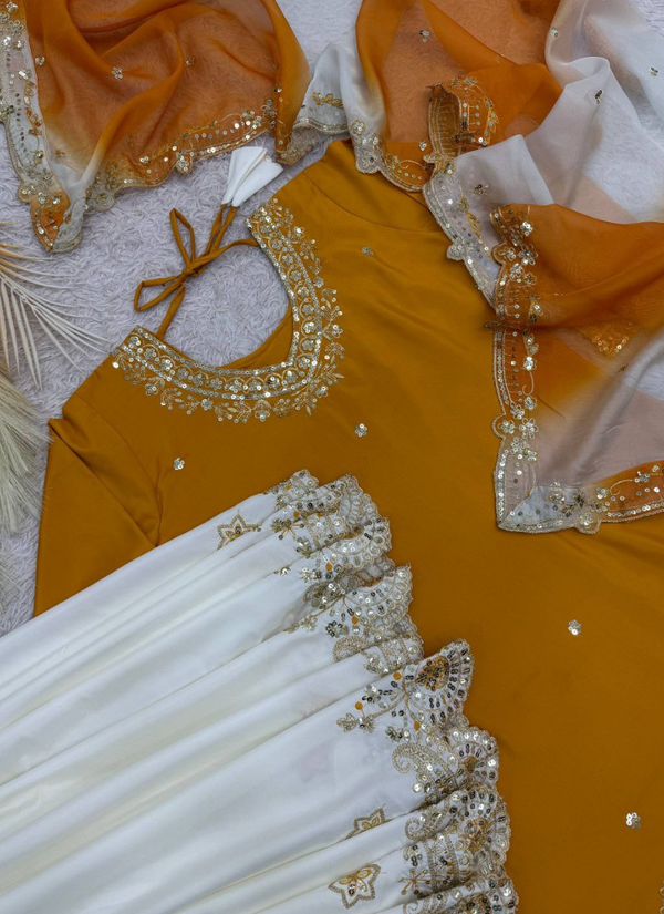 French Crepe Salwar Suit with Organza Dupatta