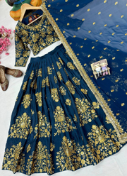 Heavy Chinon Silk Lehenga Choli with Sequins & Zari Embroidery + Lace Dupatta 8