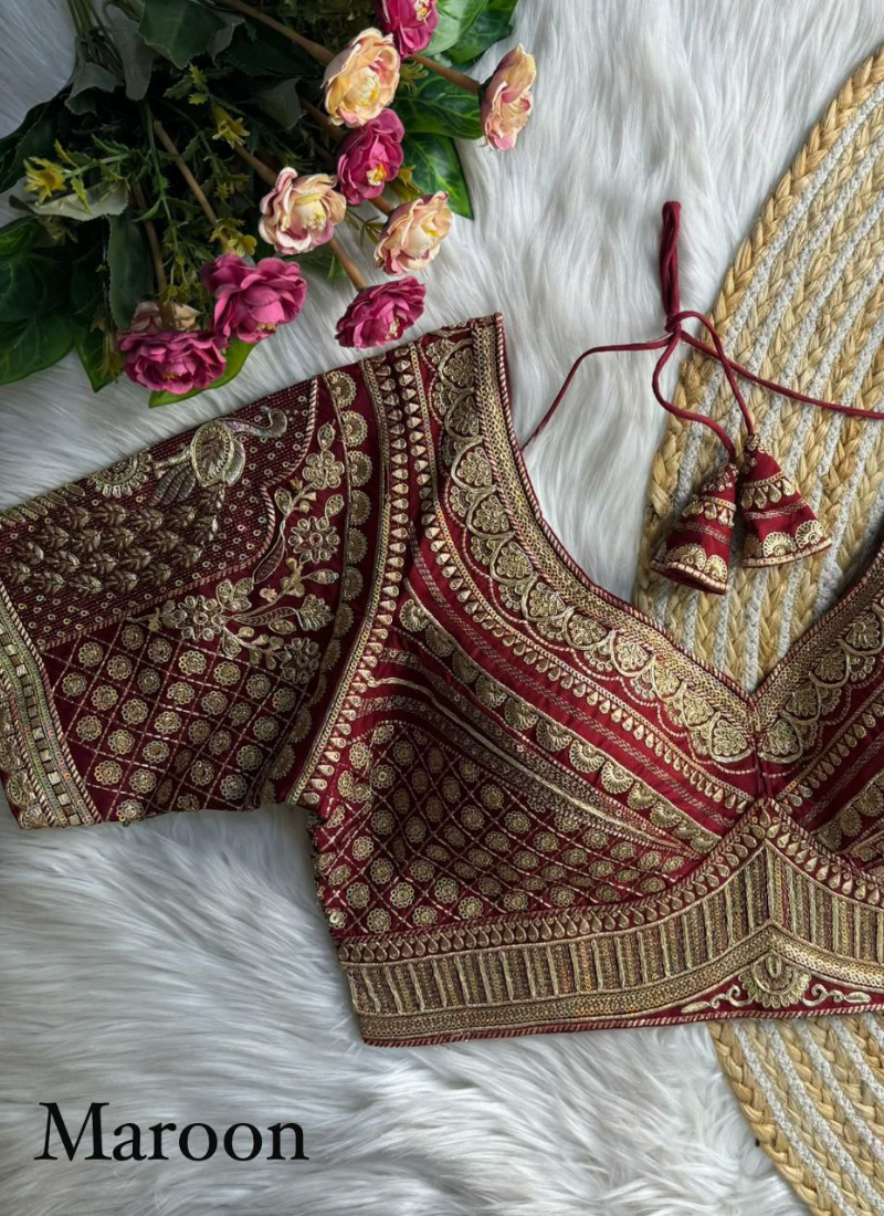 Roman Silk Women’s Blouse with Heavy Embroidery & Back‑Open Design