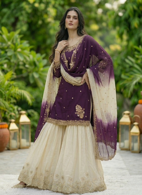 French Crepe Salwar Suit with Organza Dupatta