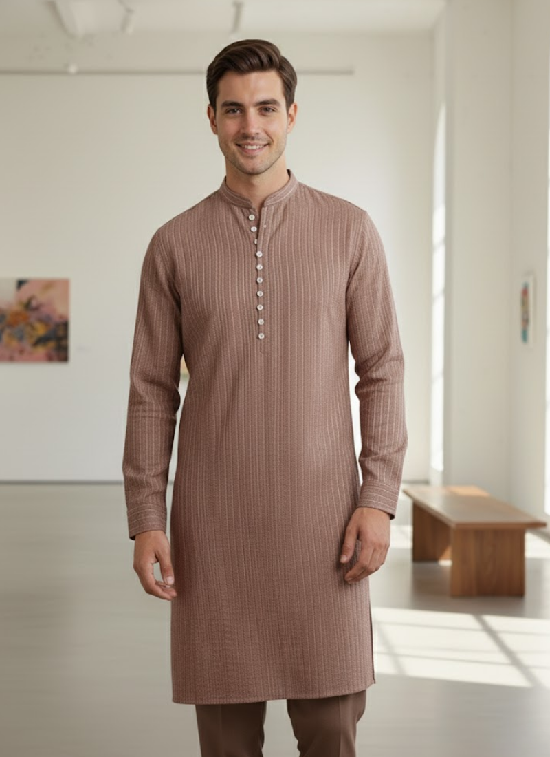 Silk Chikankari Men’s Kurta in Classic Fit