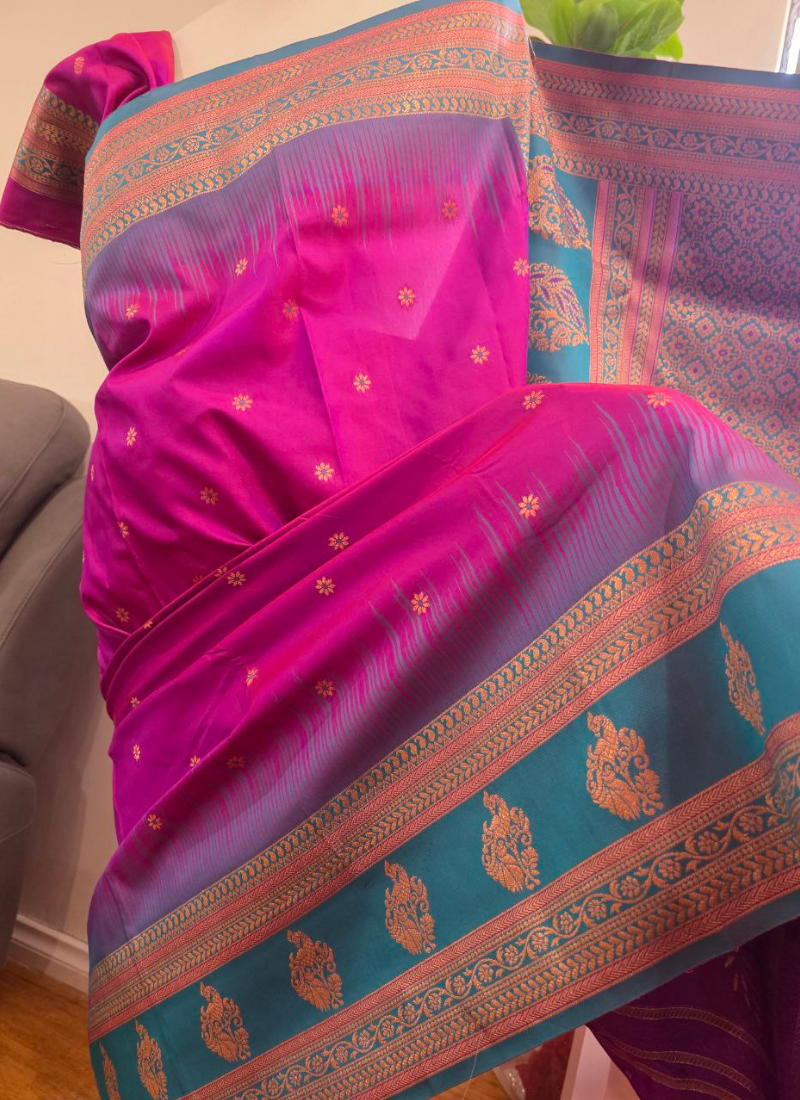 Semi Ikkat Kanchi Saree – Elegant Weave
