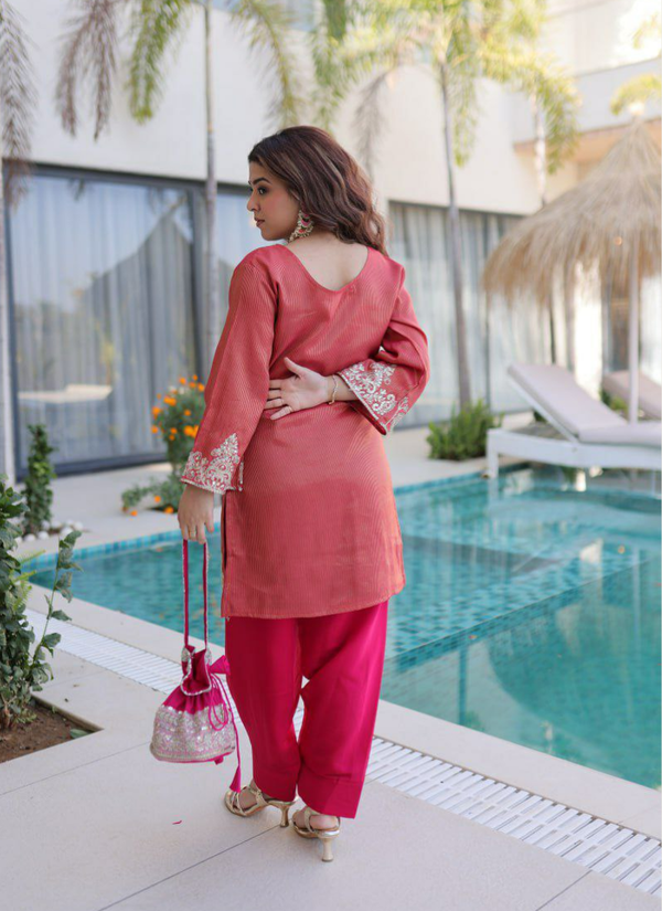 Viscose Embroidered Set with Batwa Bag
