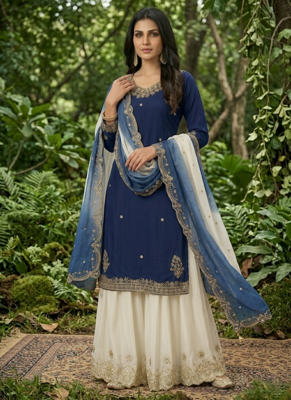 French Crepe Salwar Suit with Organza Dupatta