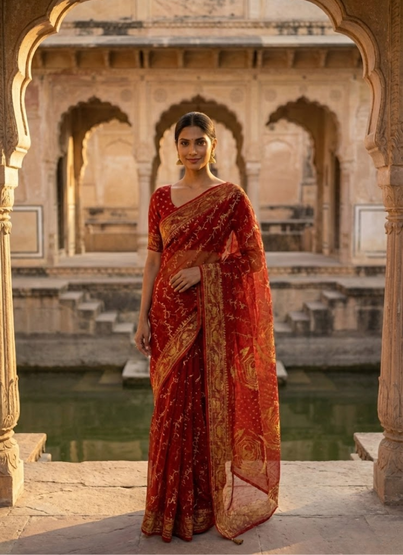 Dark Maroon Jamdani Saree with Mari Thread Work